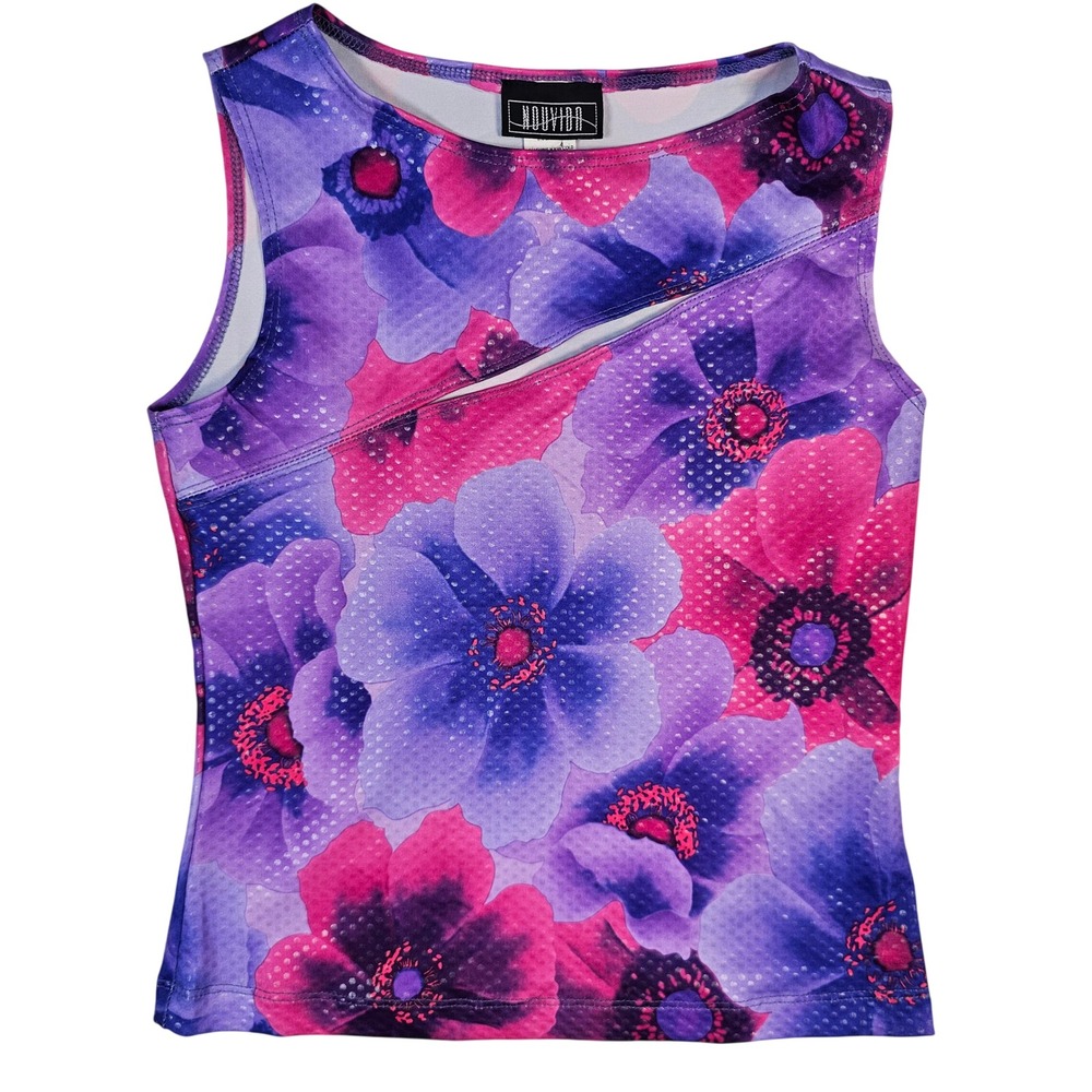 Nouvida Floral Cutout Tank Top Purple Pink Sleeveless Medium Made in USA